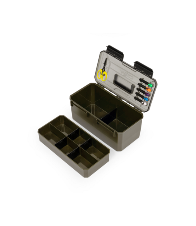 Avid Carp XL Reload Accessory Box – Boîte Weather-Sealed avec Rig Board pour 60 Rigs, Séparateurs et Outils Titanium Retracta