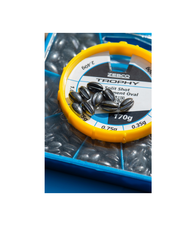 Zebco Trophy Split Shot Assortment 170g – Sortiment ovale Split Shot Bleie in 0.2g, 0.24g, 0.35g, 0.75g, 1g und 2.4g