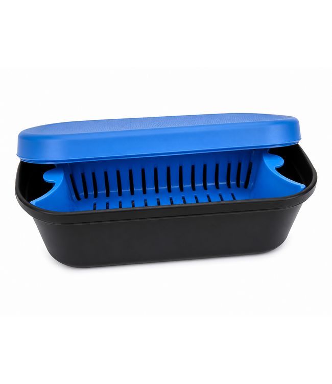 Reniers Fishing Deluxe Maggot Box avec tamis amovible – boîte à esches avec couvercle Soft Rubber, panier tamis et fonction Pellet Wetter