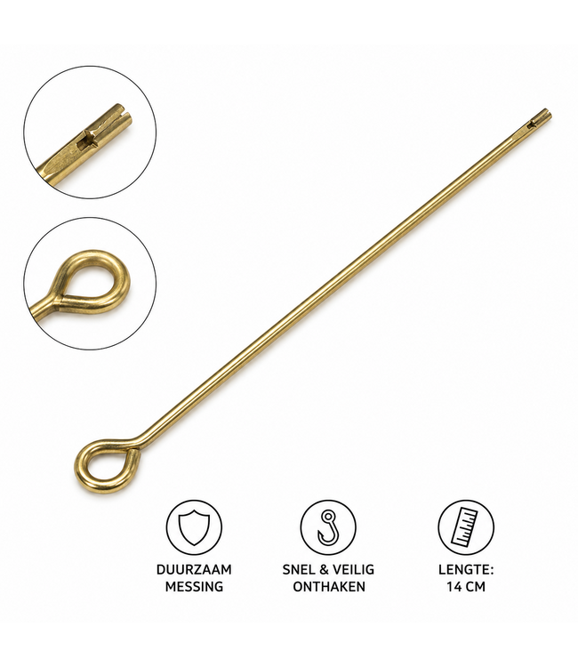 Reniers Fishing Brass Ring Onthaker 14cm – Messing Disgorger met Bevestigingsring voor Snel Onthaken van Voorn en Brasem