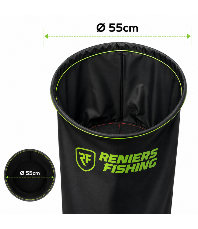 Reniers Fishing Leefnet Rond 2.50m – Karperproof Soft Mesh – 6 Aluminium Ringen – Topring 55cm
