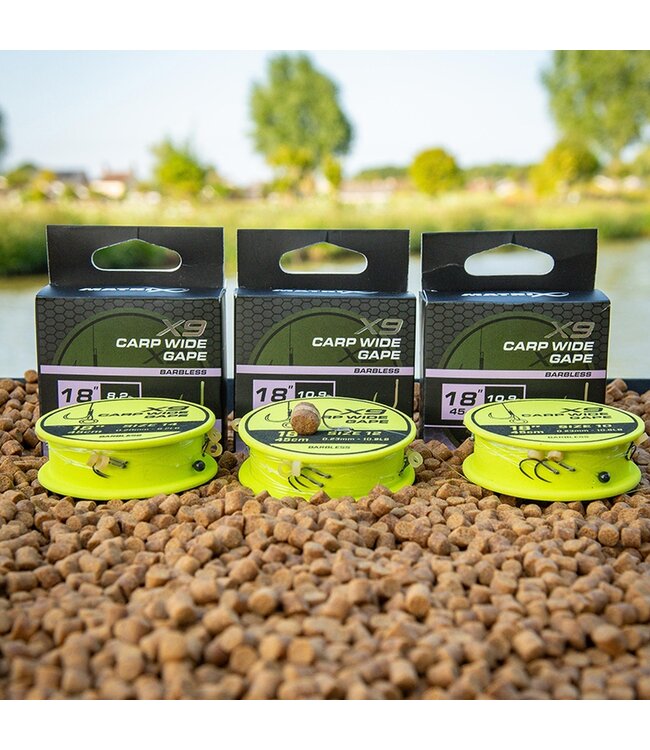Matrix X9 Carp Wide Gape 45cm Band Rig – Bas de Ligne Carpe pour Pellet & Waggler 8pcs