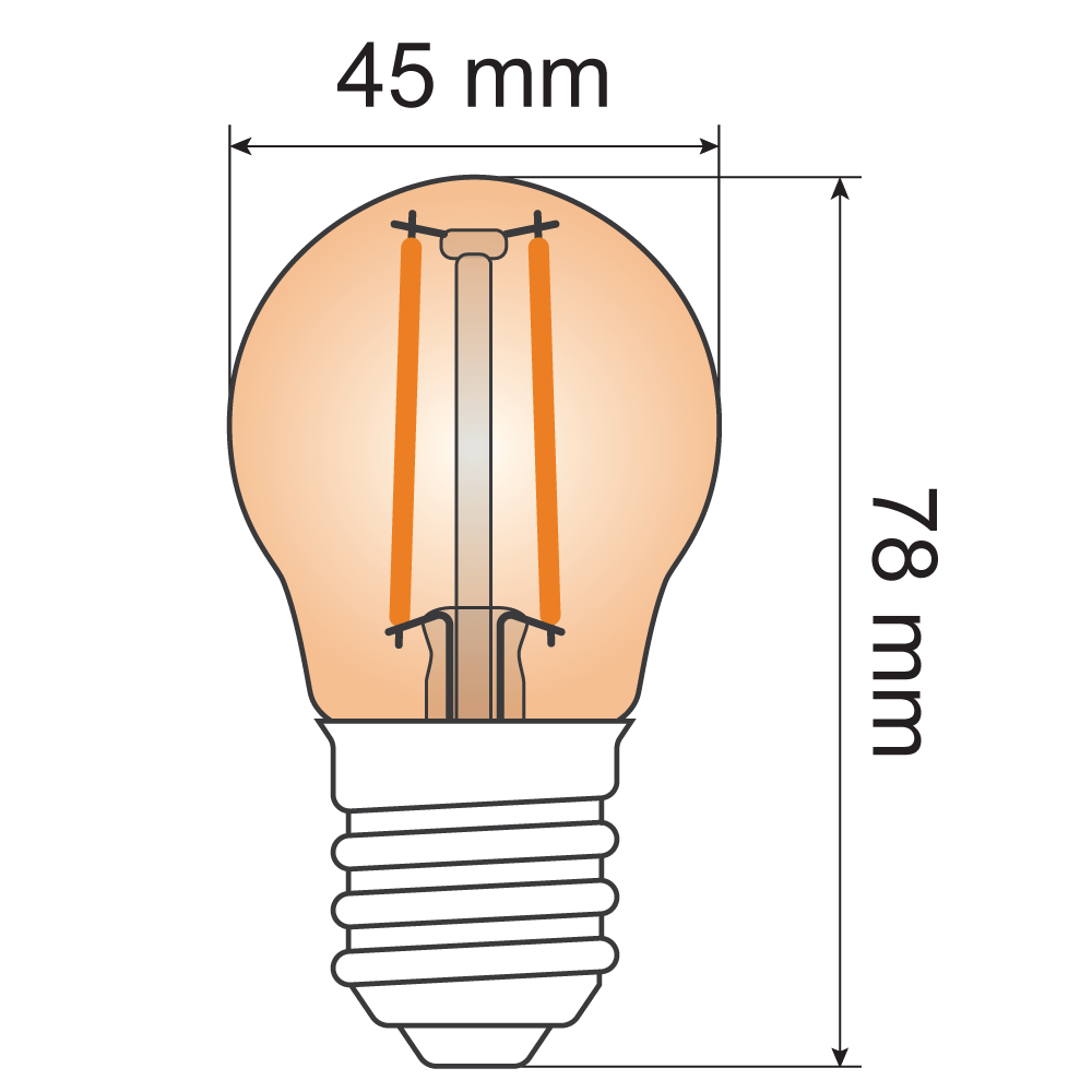 2,5W & 4,5W Filament Glühlampe, 2000K, amber Ø45 - dimmbar