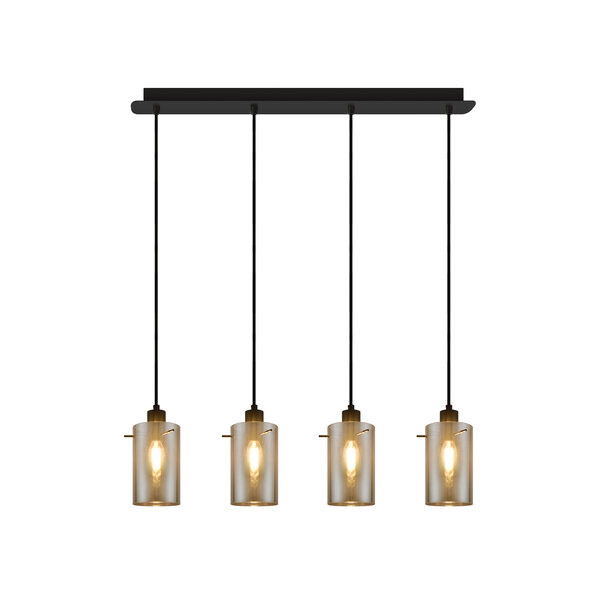 Moderne mattschwarze Pendelleuchte mit Rauchglas 4-flammig - Worth