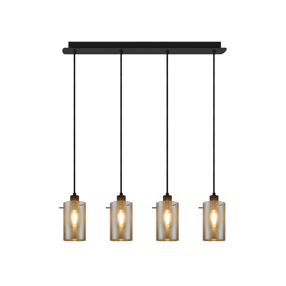 Moderne mattschwarze Pendelleuchte mit Rauchglas 4-flammig - Worth