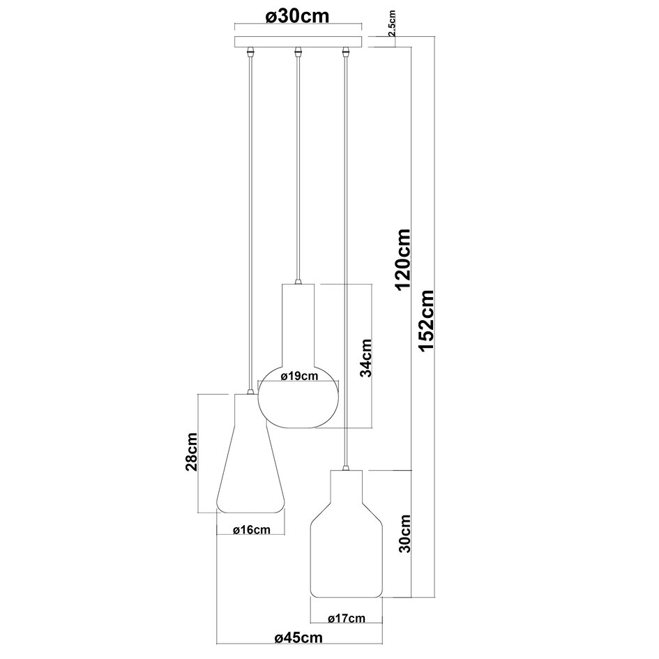 Industrielle Pendelleuchte mit Rauchglas 3-flammig- Deidre