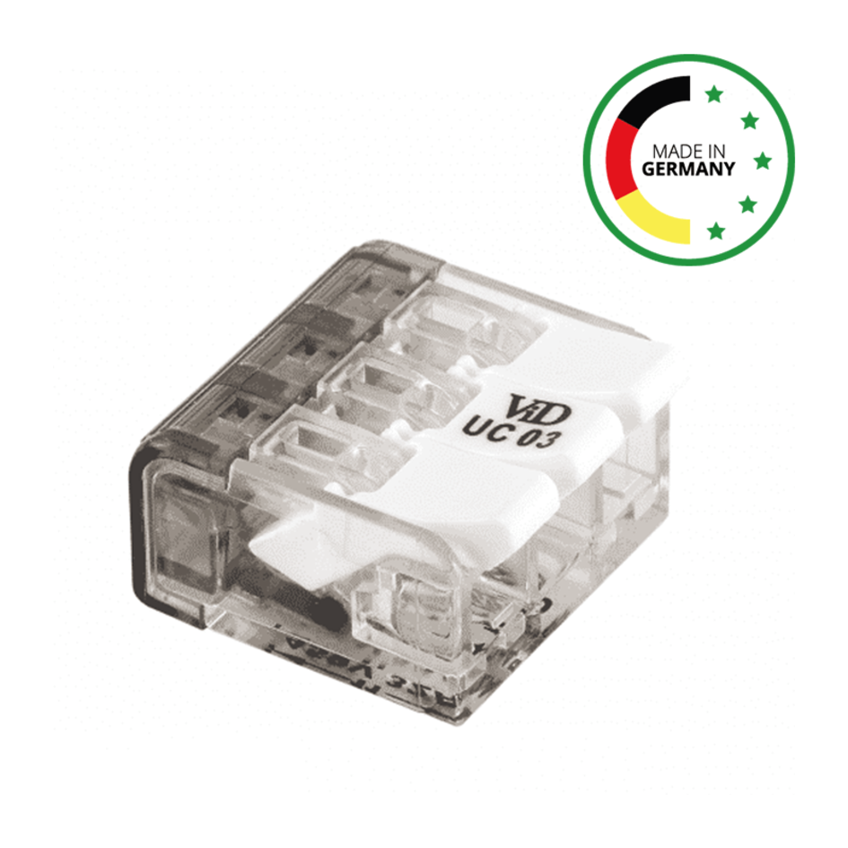 Universal-Lüsterklemme für 3 Drähte von 0,2 bis 0,4 mm²