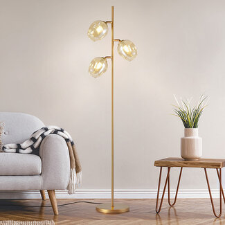 Design Stehlampe Gold mit amber Glas - Melissa