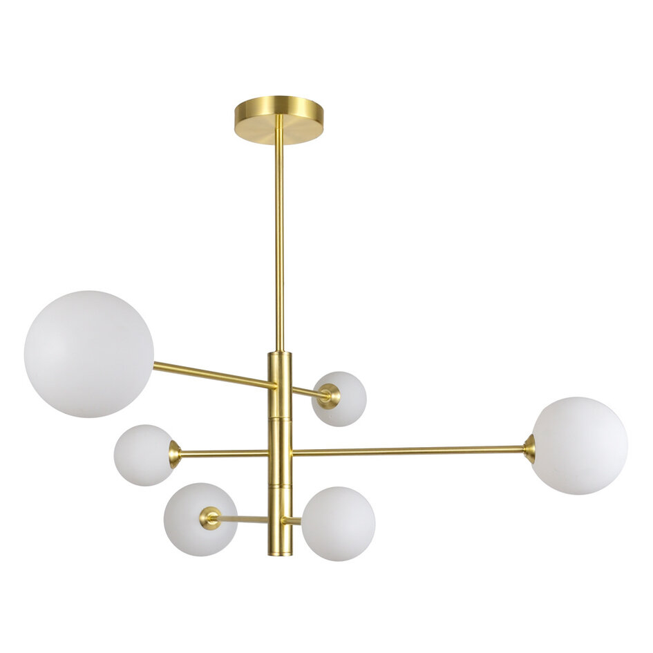 Design-Deckenleuchte gold mit Milchglas, 6-flammig - Sest