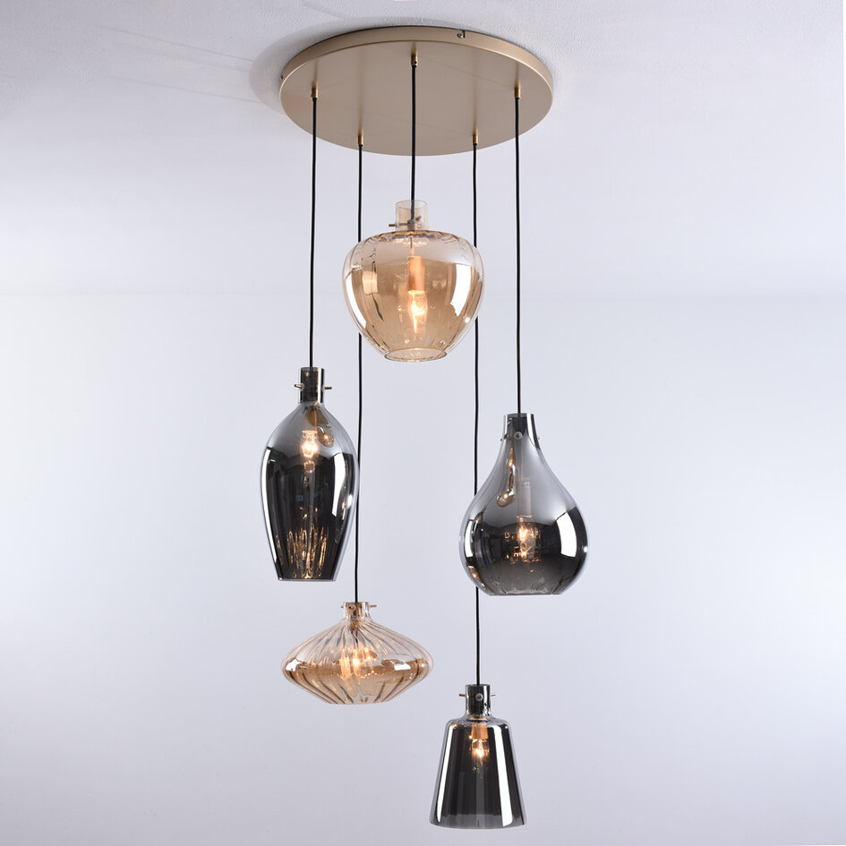 Hängelampe mit amber und Rauchglas, 5-flammig - Nisa