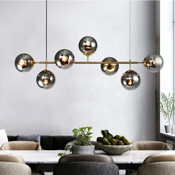 Design-Hängelampe Hepta mit Rauchglas-Kugeln