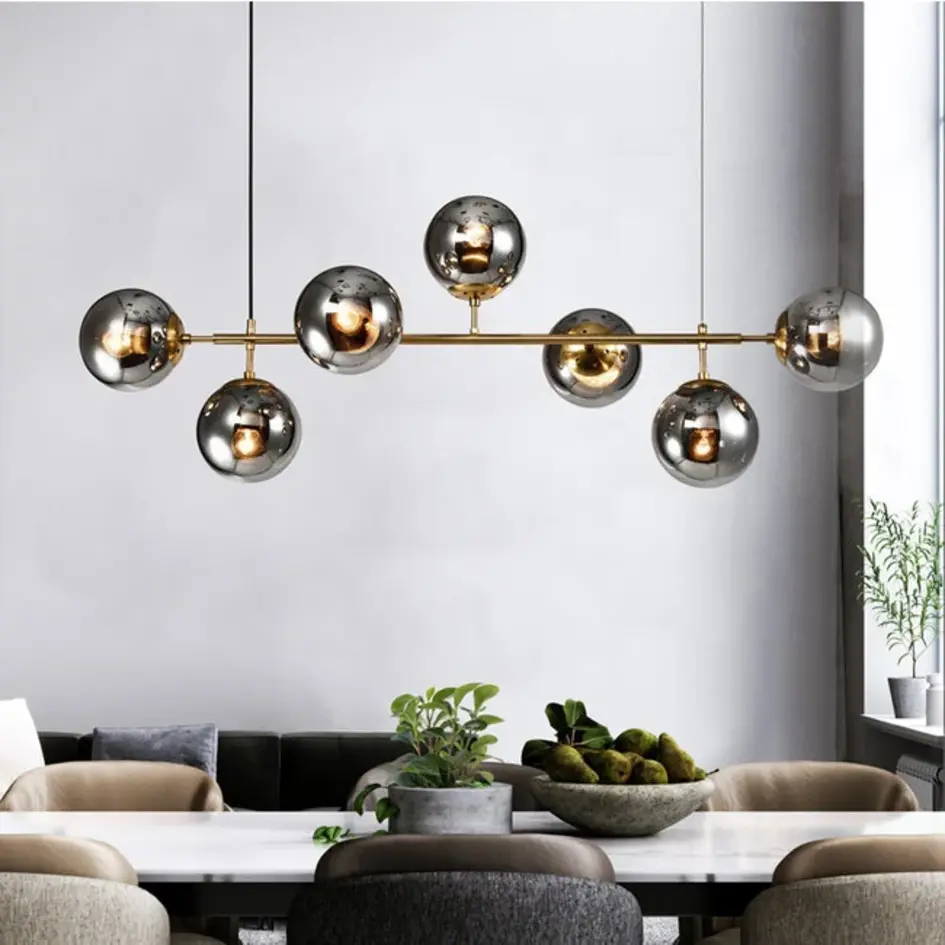 Design-Hängelampe Hepta mit Rauchglas-Kugeln