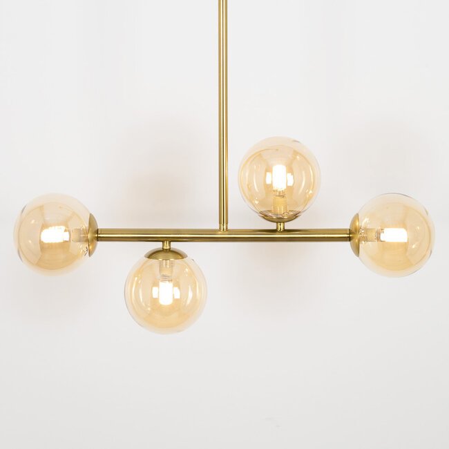 Design-Deckenleuchte Gold mit amber Glas, 4-flammig - Asun