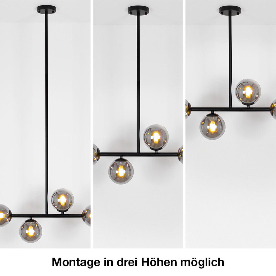 Design-Deckenleuchte schwarz mit Rauchglas, 4-flammig - Asun