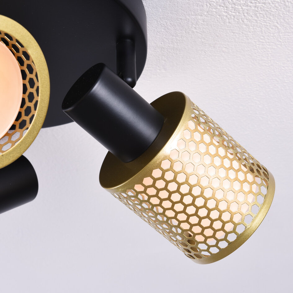Design-Deckenleuchte schwarz mit Gold, 3-flammig - Gull