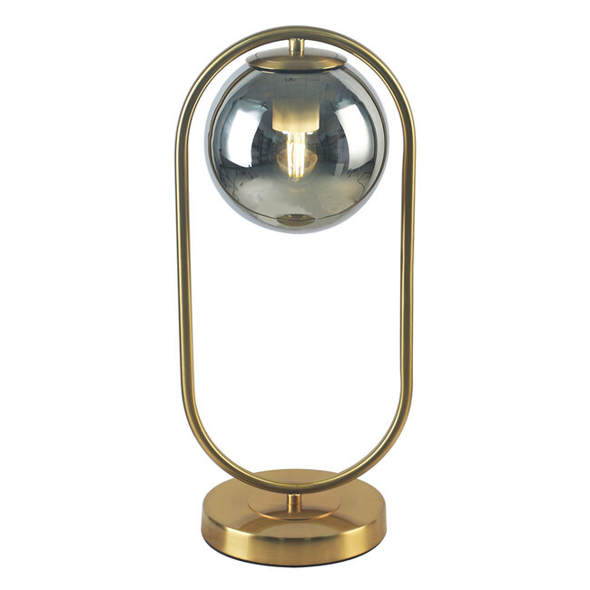 Goldene Design-Tischlampe George - Rauchglas mit Spiegeleffekt