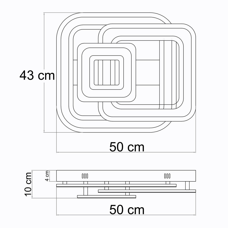 Deckenleuchte quadratisch mit einstellbarer Farbtemperatur, 3-flmamig - Silene