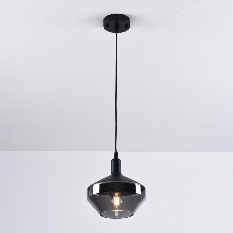 1-flammige Pendelleuchte Mala Rauchglas - breites Glas