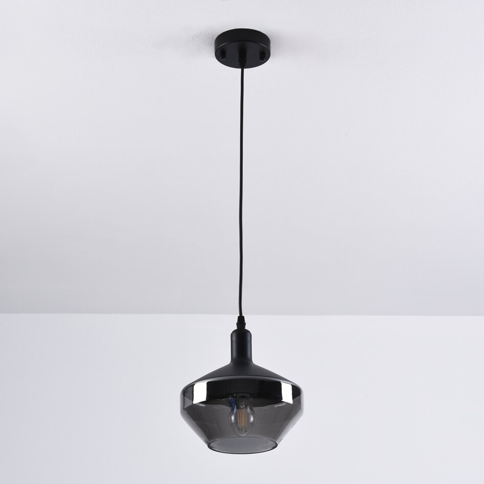 1-flammige Pendelleuchte Mala Rauchglas - breites Glas