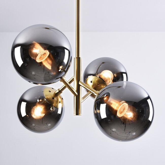 Retro-Pendelleuchte gold mit Rauchglas und Spiegeleffekt, 4-flammig - Florence