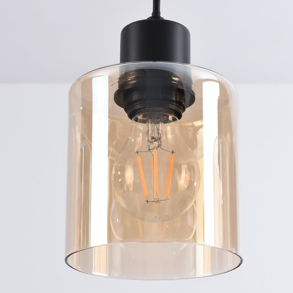 Schwarze Pendelleuchte Palaio mit amber Glas, 3-flammig