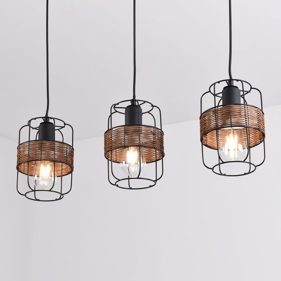 Industrielle schwarze Pendelleuchte aus Rattan - Hira