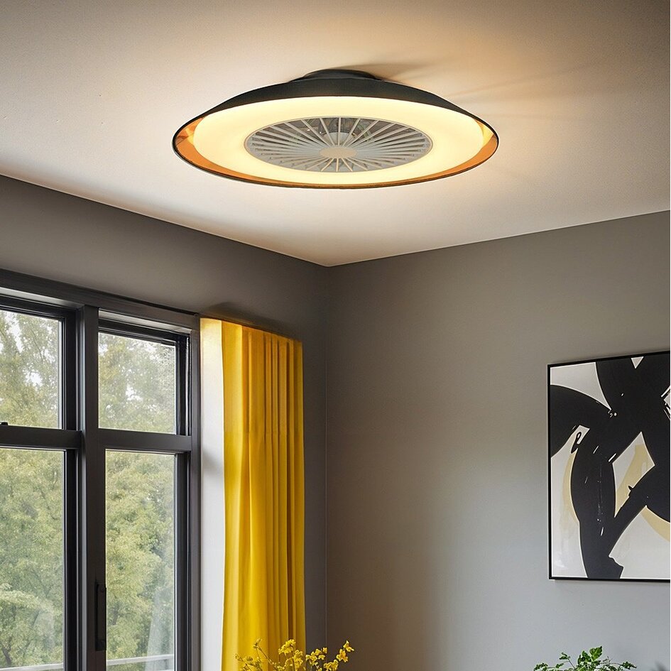 Deckenventilator Cakir mit Sterneffekt und einstellbarer Farbtemperatur - Schwarzer Stoffschirm