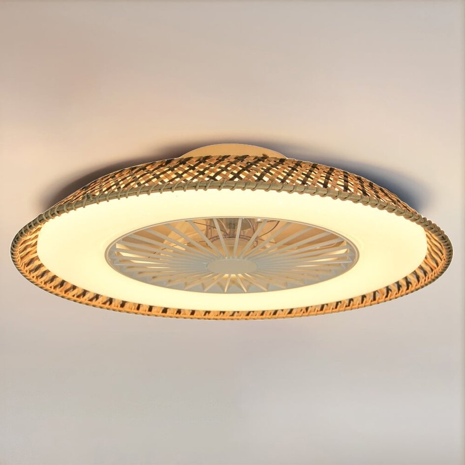 Deckenventilator Cakir mit Sterneffekt und einstellbarer Farbtemperatur - Schirm aus Bambus