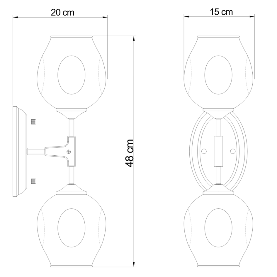 2-flammige Wandleuchte Schwarz mit Rauchglas - Leandra
