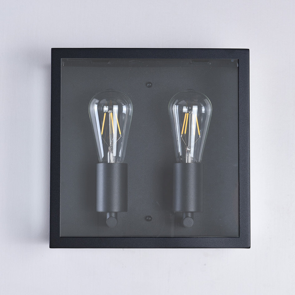 Industrielle Edelstahl-Wandleuchte Gabriella mit Glas - schwarz