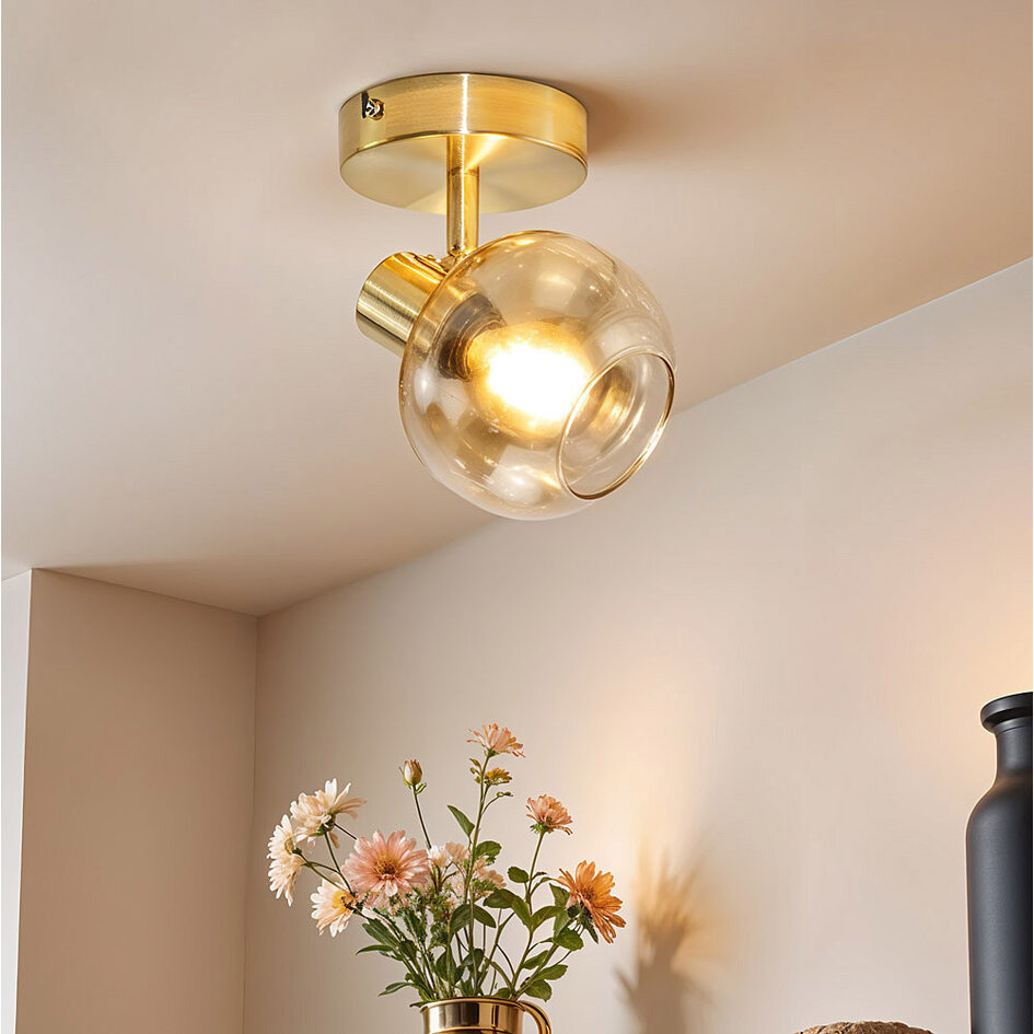 Deckenleuchte gold mit amber Glas, 1-flammig - Jenthe