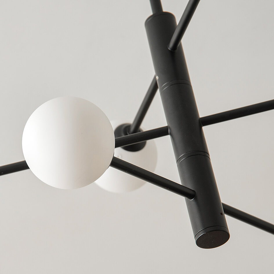 Design-Deckenleuchte schwarz mit Milchglas, 6-flammig - Sest