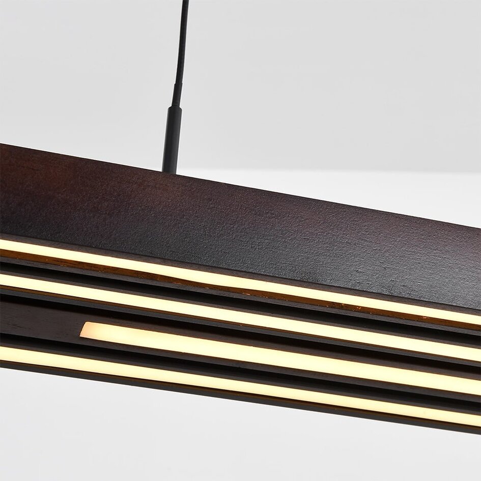 Dimmbare Design-Pendelleuchte schwarz mit dunklem Holz - Liana