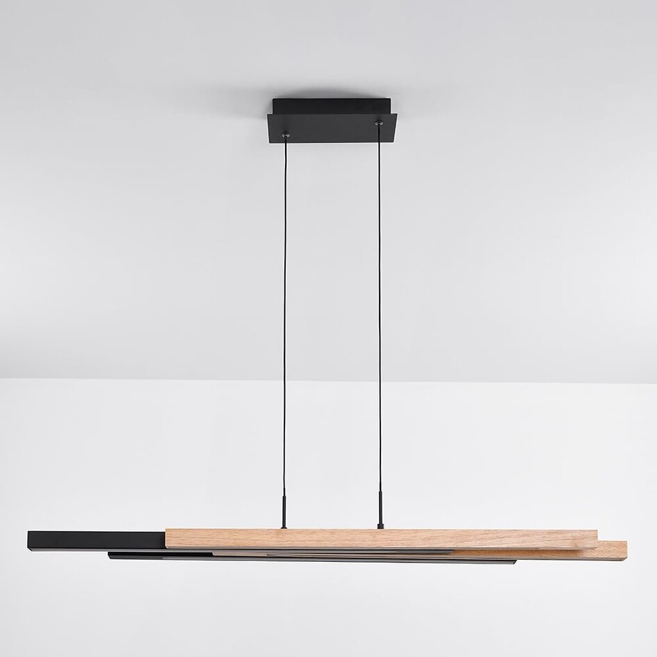 Design-Pendelleuchte schwarz mit hellem Holz 3-stufig dimmbar - Liana