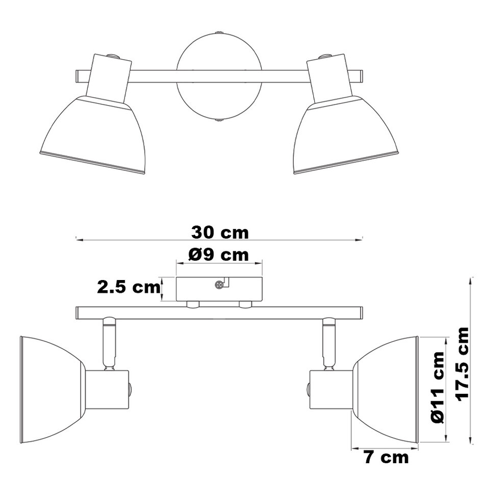 Deckenstrahler schwarz mit Goldmessing, 2-flammig - Kaio