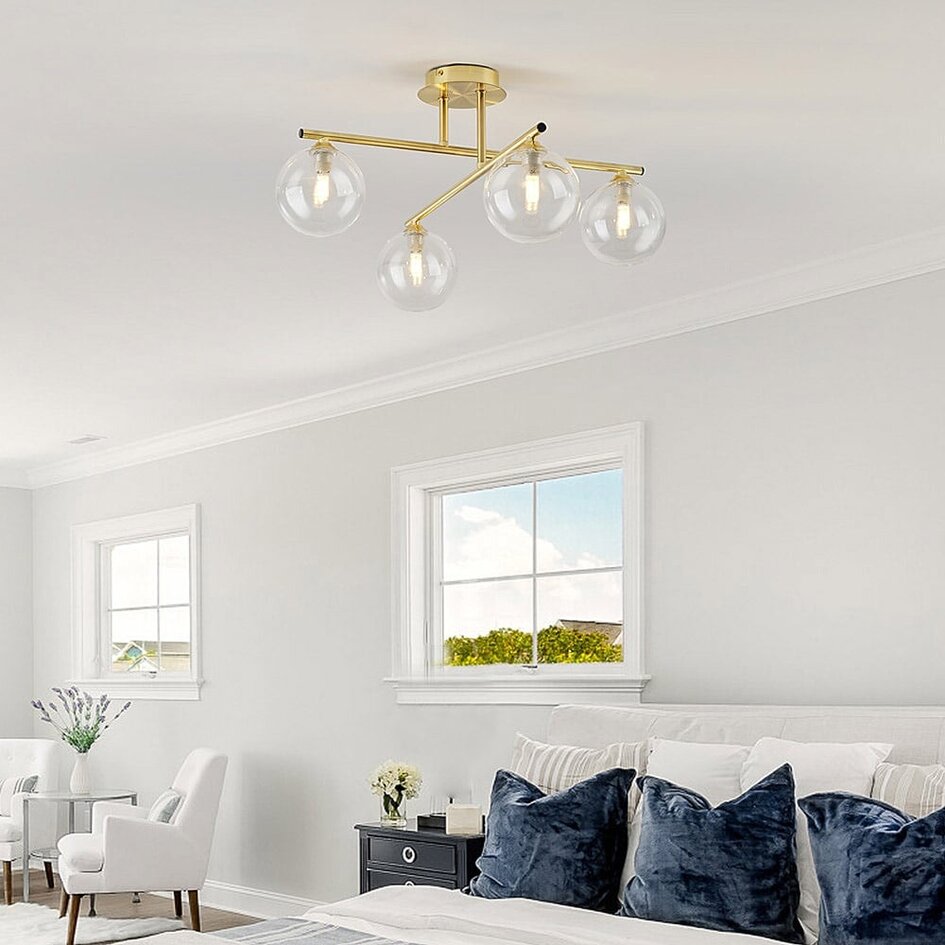 Elegante Deckenleuchte, 4-flammig gold mit transparentem Glas - Nymo