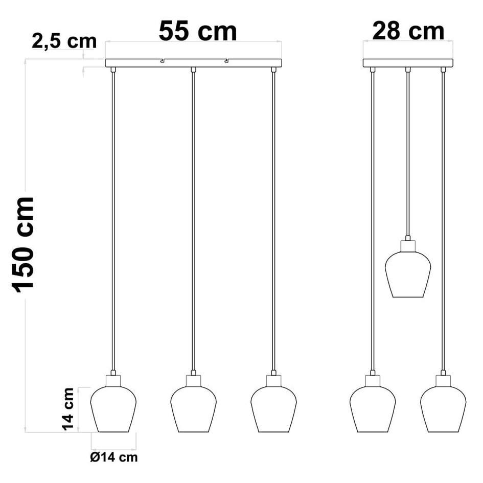 8-flammige Pendelleuchte schwarz mit rauchgrauem Glas - Sidney