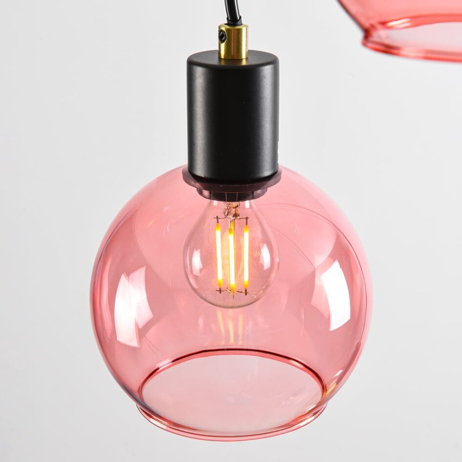 Pendelleuchte schwarz mit amber rosa Glas, 4-flammig - Monroe