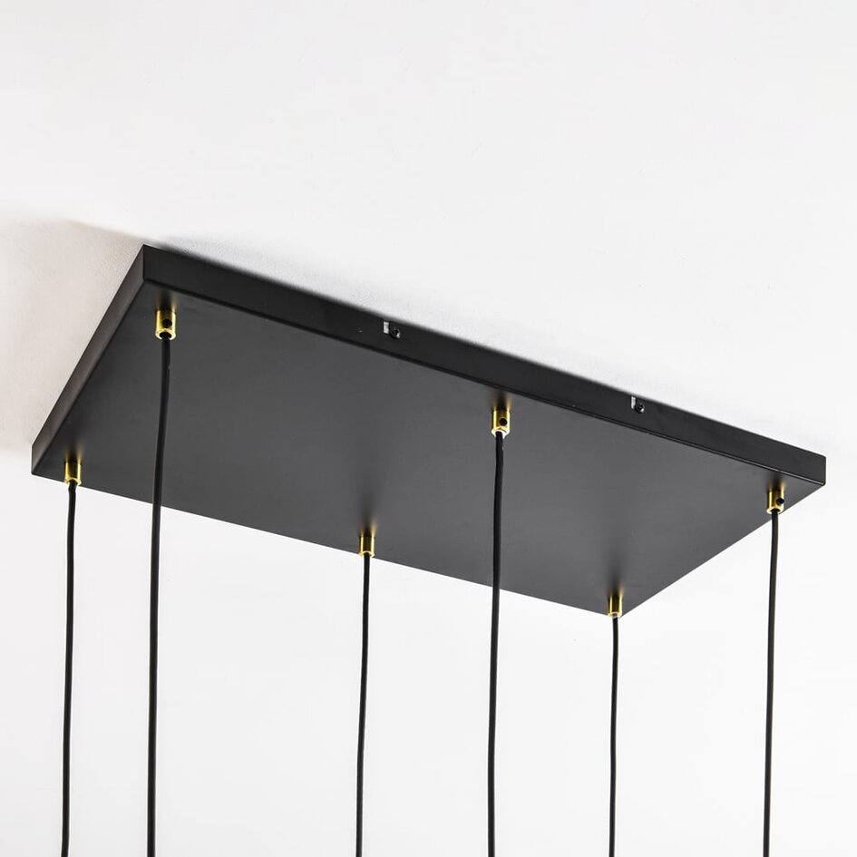 6-flammige Pendelleuchte schwarz mit rauch, amber und rosa Glas - Minot