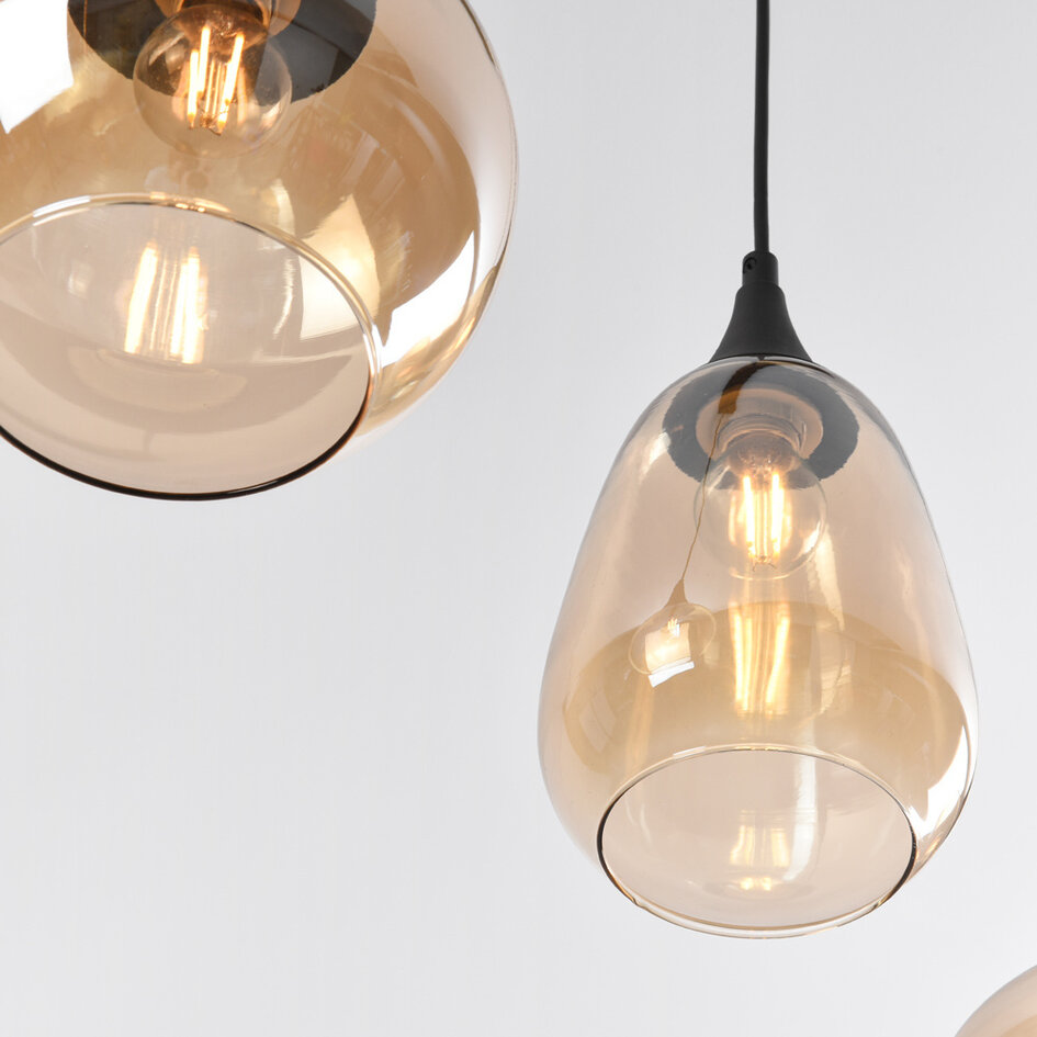 3-flammig-Pendelleuchte mit amber Glas - Lovi