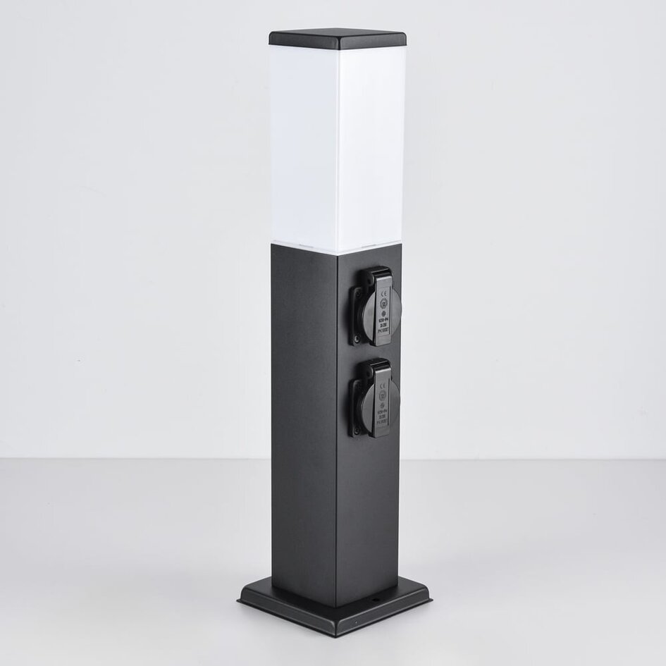 Edelstahl-Steckdosensäule mit Leuchte - quadratisch mit 4 Steckdosen