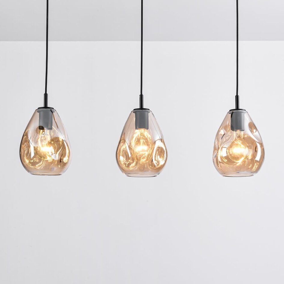 Moderne 3-flammige Hängelampe Schwarz mit amber Glas - Faliste