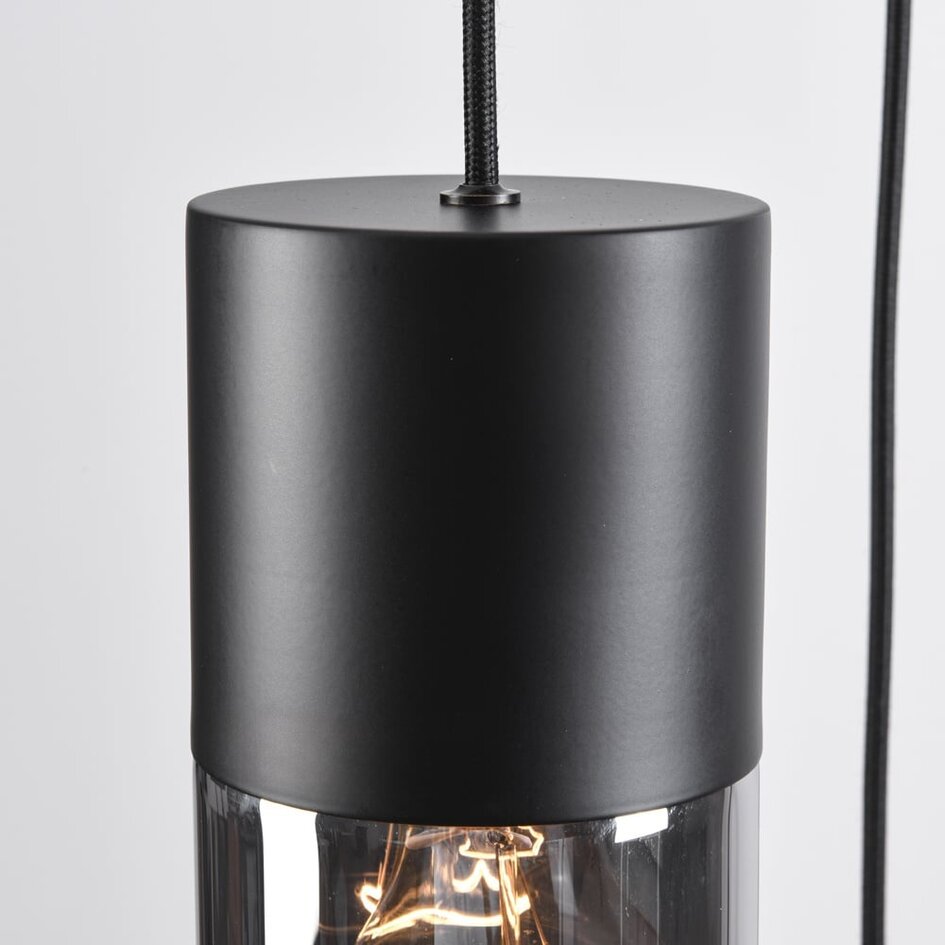 Industrielle Pendelleuchte schwarz mit Rauchglas, 5-flammig - Cortado