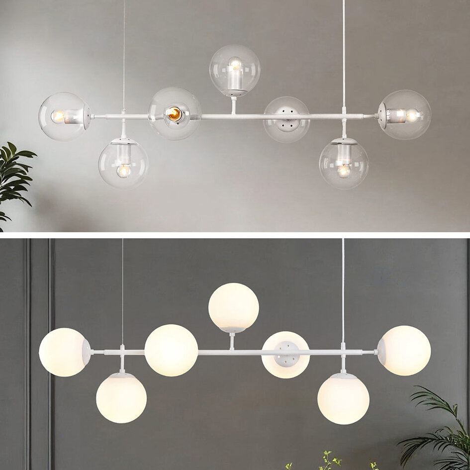 Design-Hängeleuchte mit Milchglas oder transparenten Glaskugeln - Hepta