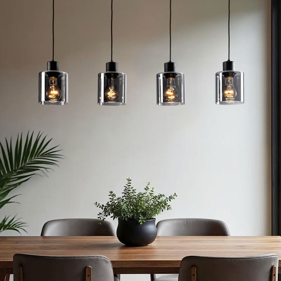 Moderne Pendelleuchte schwarz mit Rauchglas, 4-flammig - Palaio