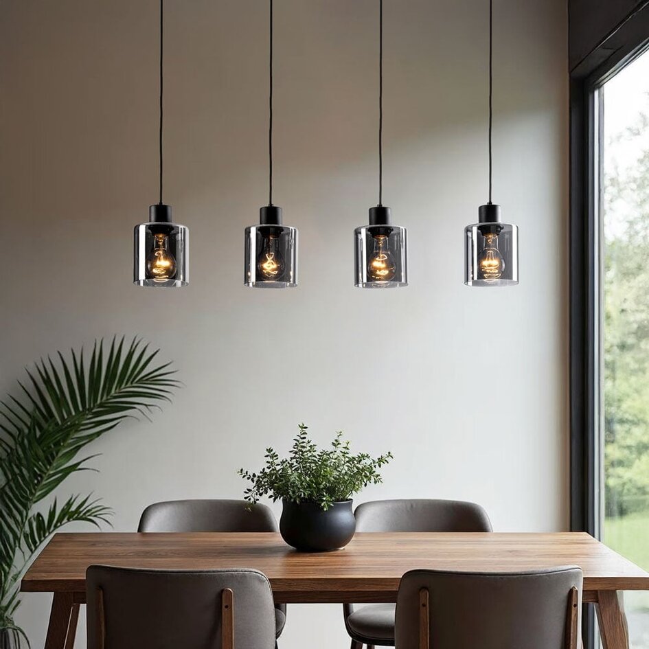 Moderne Pendelleuchte schwarz mit Rauchglas, 4-flammig - Palaio