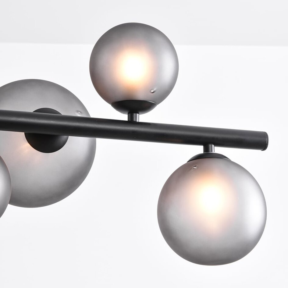 Design Pendelleuchte Givree, 9-flammig - schwarz mit grauem mattierten Glas