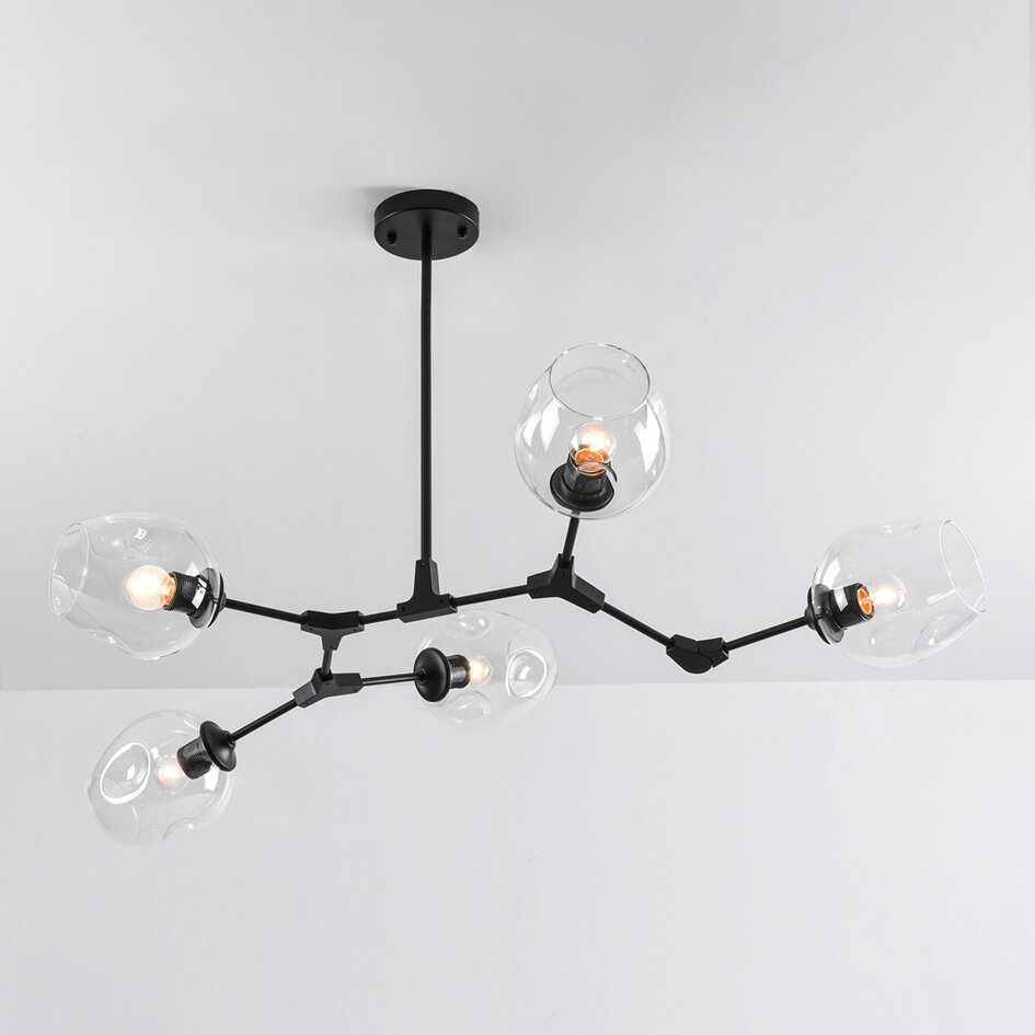 Design-Hängeleuchte 5-flammig Schwarz mit transparentem Glas - Salome