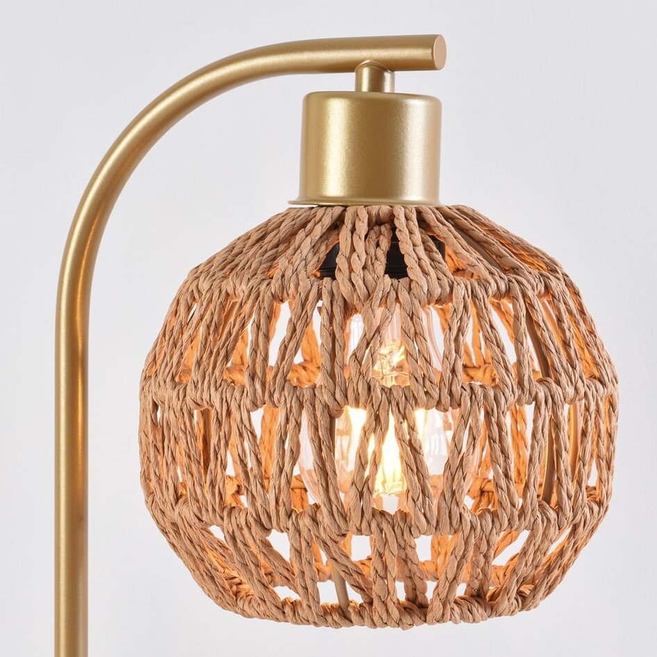 Tischlampe gold mit Rattanschirm - Kora