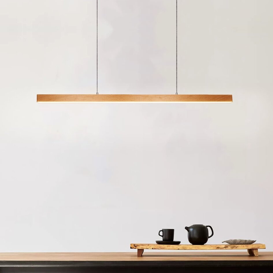 Smarte minimalistische Pendelleuchte Ami mit WLAN und integrierten LEDs - Holzoptik